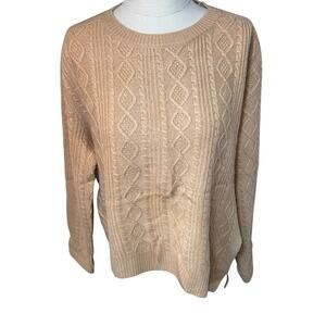 The Cashmere Project Tan women cable knit preppy crewneck sweater sz medium